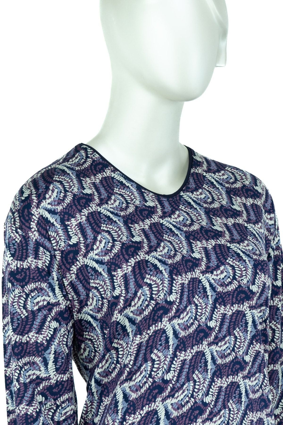 Kadın Açelya Desenli Hafif V Yaka Uzun Kollu Tam Kalıp Turlu Viskon Penye Kumaş Anne Bluz